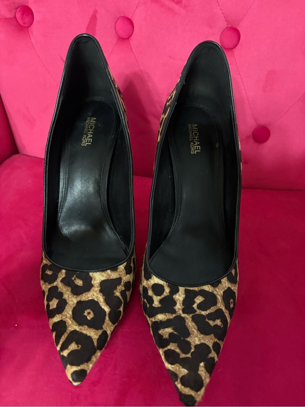 MICHAEL Michael Kors Leopard Print Calfhair Pointed Toe Pumps - Brown/Black